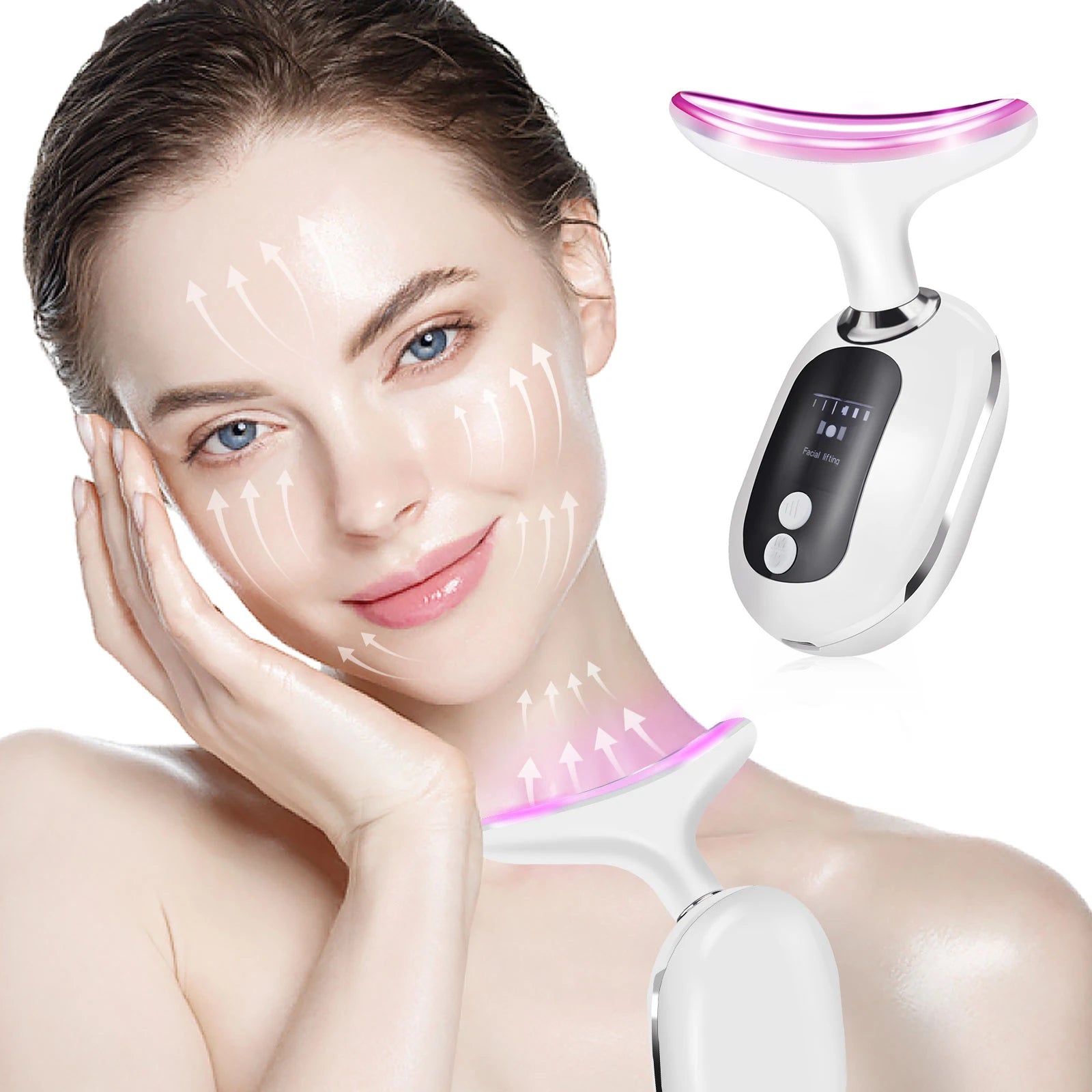 3 Color Neck Beauty Device EMS Face Lifting Massager Double Chin Remover LED Photon anti Wrinkle Skin Tightening Facial Massager