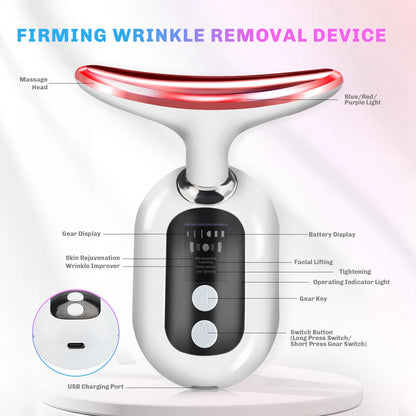 3 Color Neck Beauty Device EMS Face Lifting Massager Double Chin Remover LED Photon anti Wrinkle Skin Tightening Facial Massager