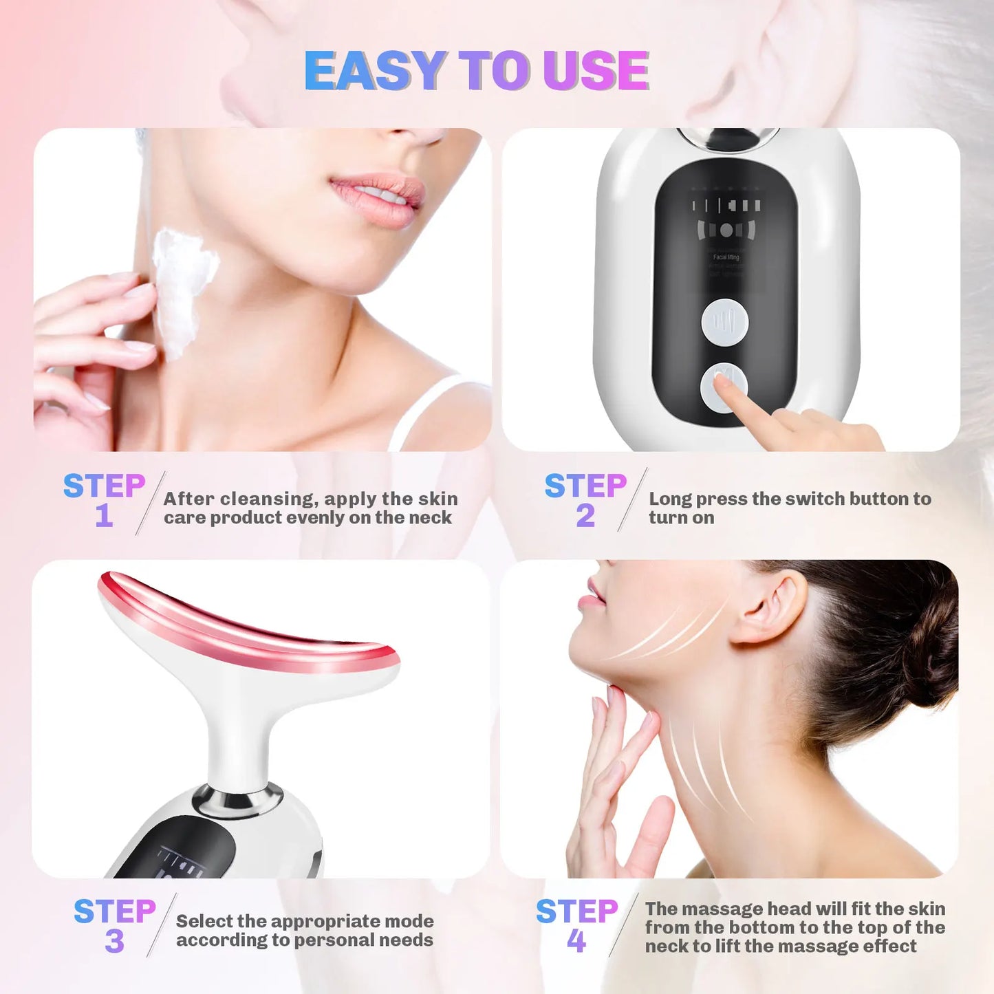 3 Color Neck Beauty Device EMS Face Lifting Massager Double Chin Remover LED Photon anti Wrinkle Skin Tightening Facial Massager